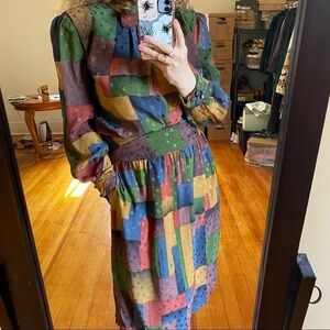 Vintage Set Pure Silk Puffy Sleeves Multi-Color